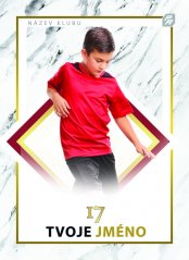 unikátní fotbalová kartička s texturou mramoru s fotbalistou ve výskoku