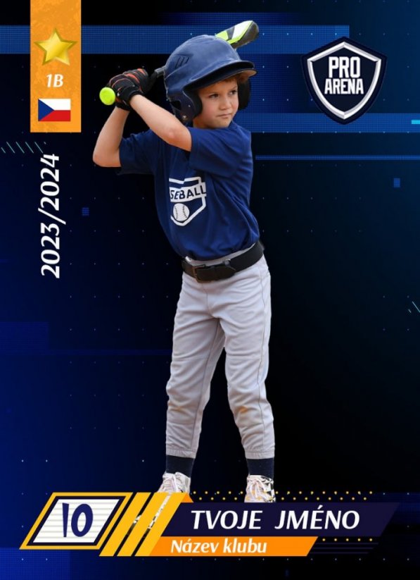 baseballová kartička se jménem hráče a názvem týmu na spodní straně
