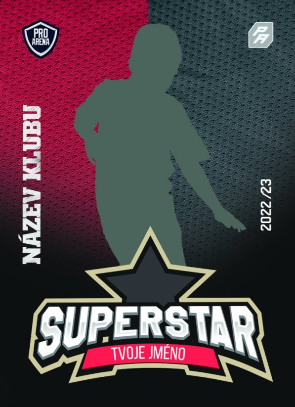 fotbalová kartička s hvězdou u prostřed a velkým nápisem superstar