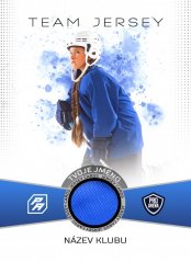 hokejová kartička jersey s vlastním materiálem v unikátním modrém provedením