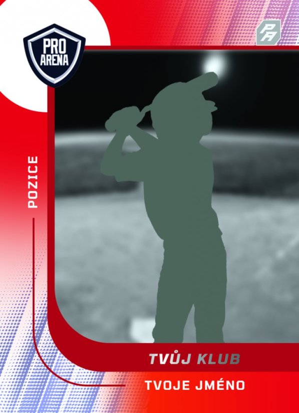baseballová kartička s vlastní fotkou a hřištěm na pozadí