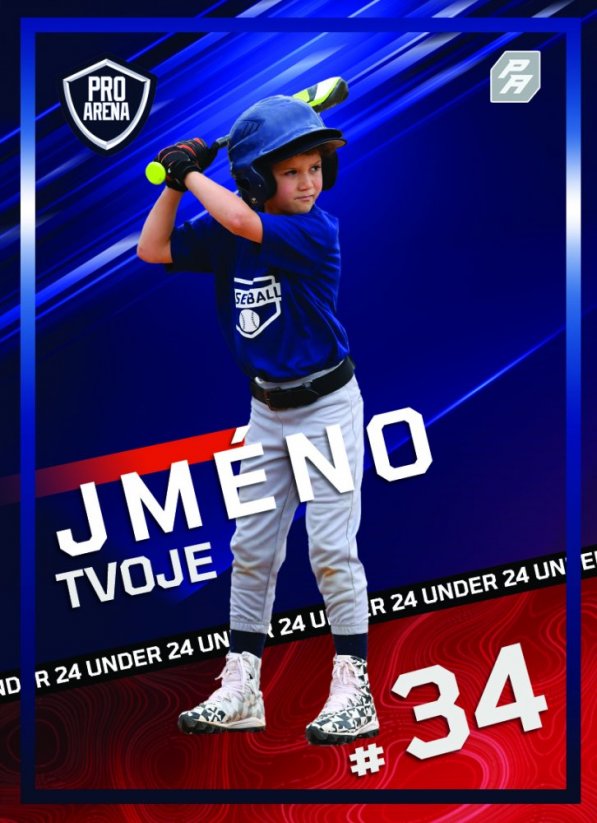 baseballová kartička  v barevném provedení s velkým číslem a jménem hráče