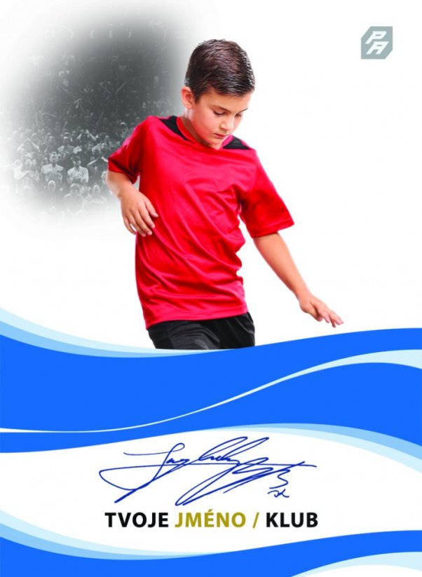 krásné bílé pozadí s modrými vlnami a autentickým podpisem hráče