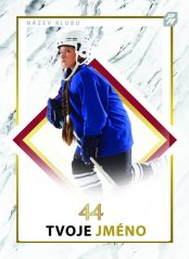 hokejová kartička s se jménem a číslem hráče ve stylu mramoru