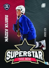 hokejová kartička superstar s velkým nápisem a hvězdou