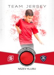  fotka fotbalisty na přední straně karty s vloženým kusem výstroje