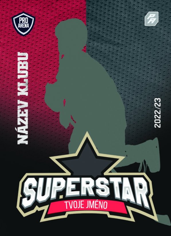 šedo červená hokejová kartička s velkou hvězdou a nápisem superstar