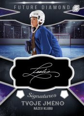 autentický podpis hráče na kartičce v rámečku a pozadím hokejového stadionu