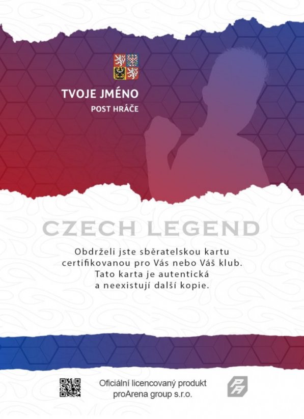 zadní strana fotbalové kartičky s vlastním textem a nápisem czech legend