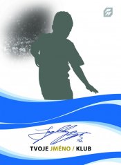 modré vlnky na bílém pozadí fotbalové kartičky s vlastním podpisem hráče